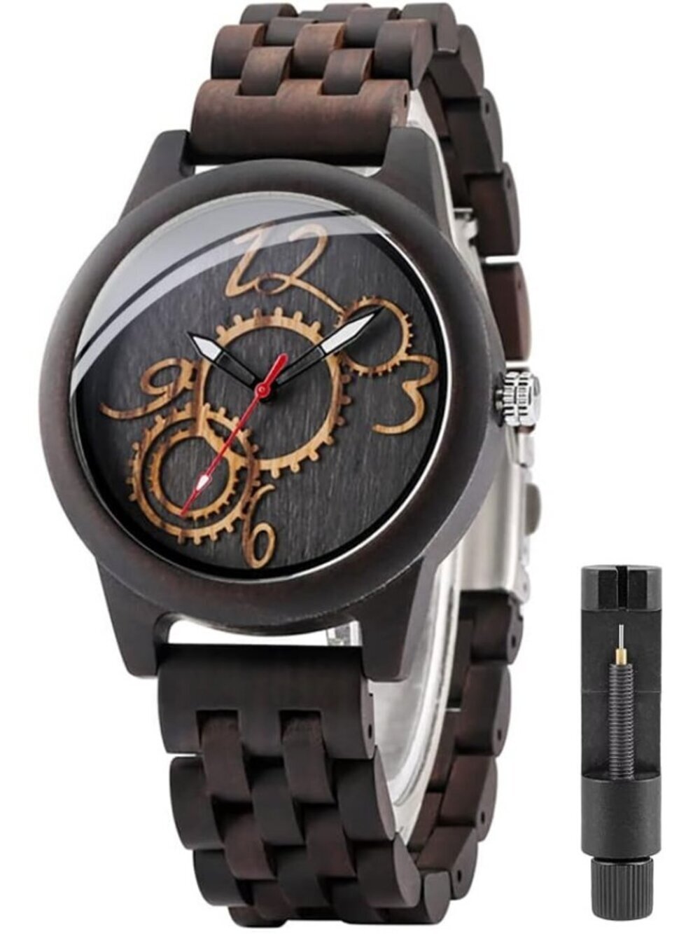 Men's Brown Classic Handmade Tang Buckle Bamboo Analog Date Quartz Wooden Watch